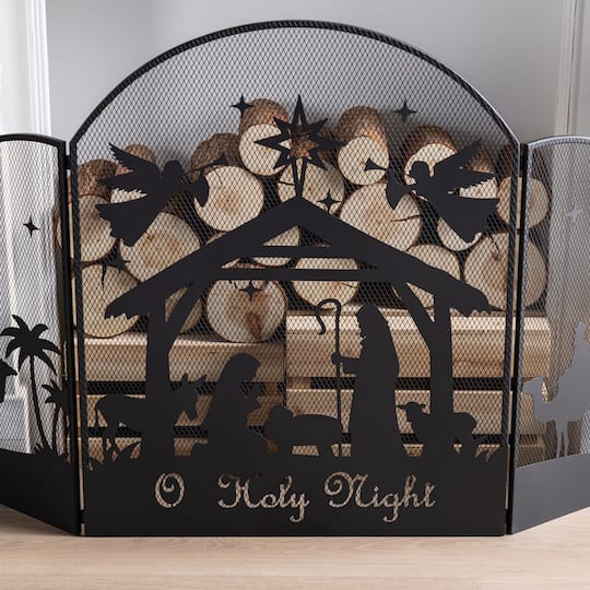 Glitzhome® 48" Christmas Metal Mesh Silhouette Nativity Scene Screen
